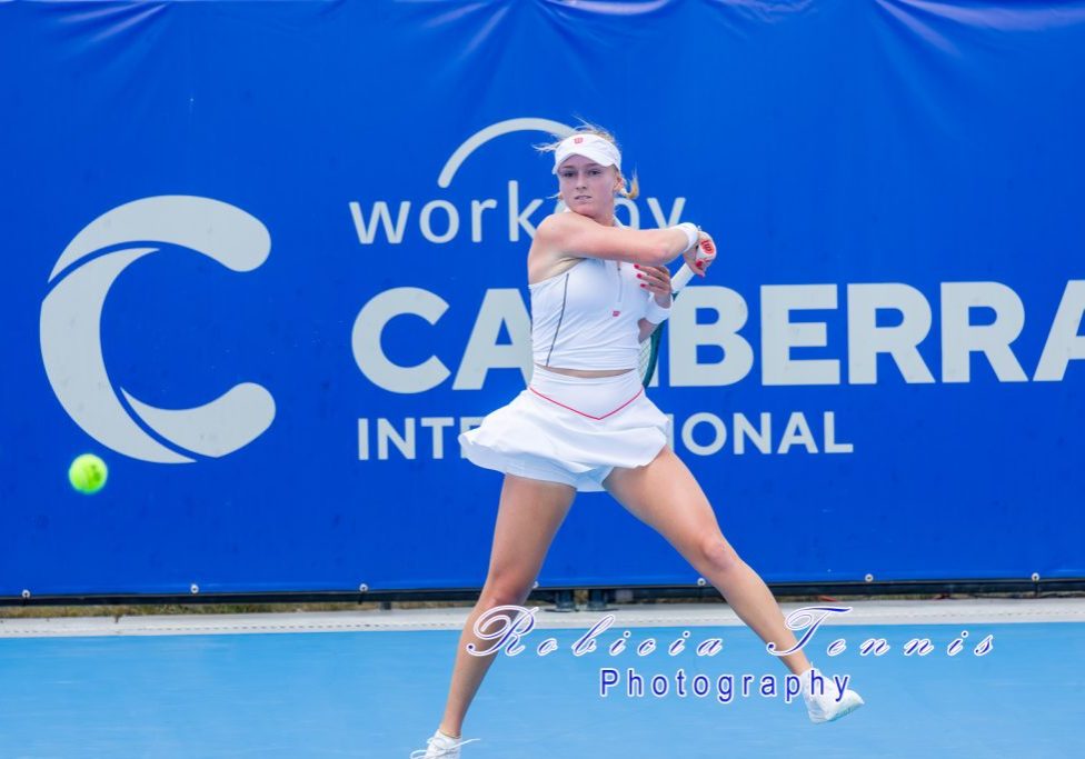 A photo of Australian tennis player Taylah Preston during a tournament in Canberra.